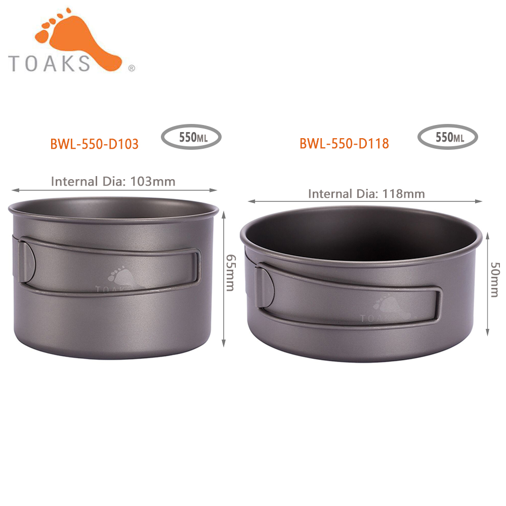 Camping Cooking Utensils Kit - TOAKS BWL-550 ตั้งแคมป์ไทเทเนียมชามพับน้ำหนักเบาแบบพกพา Tablware เครื่องครัว 550ml