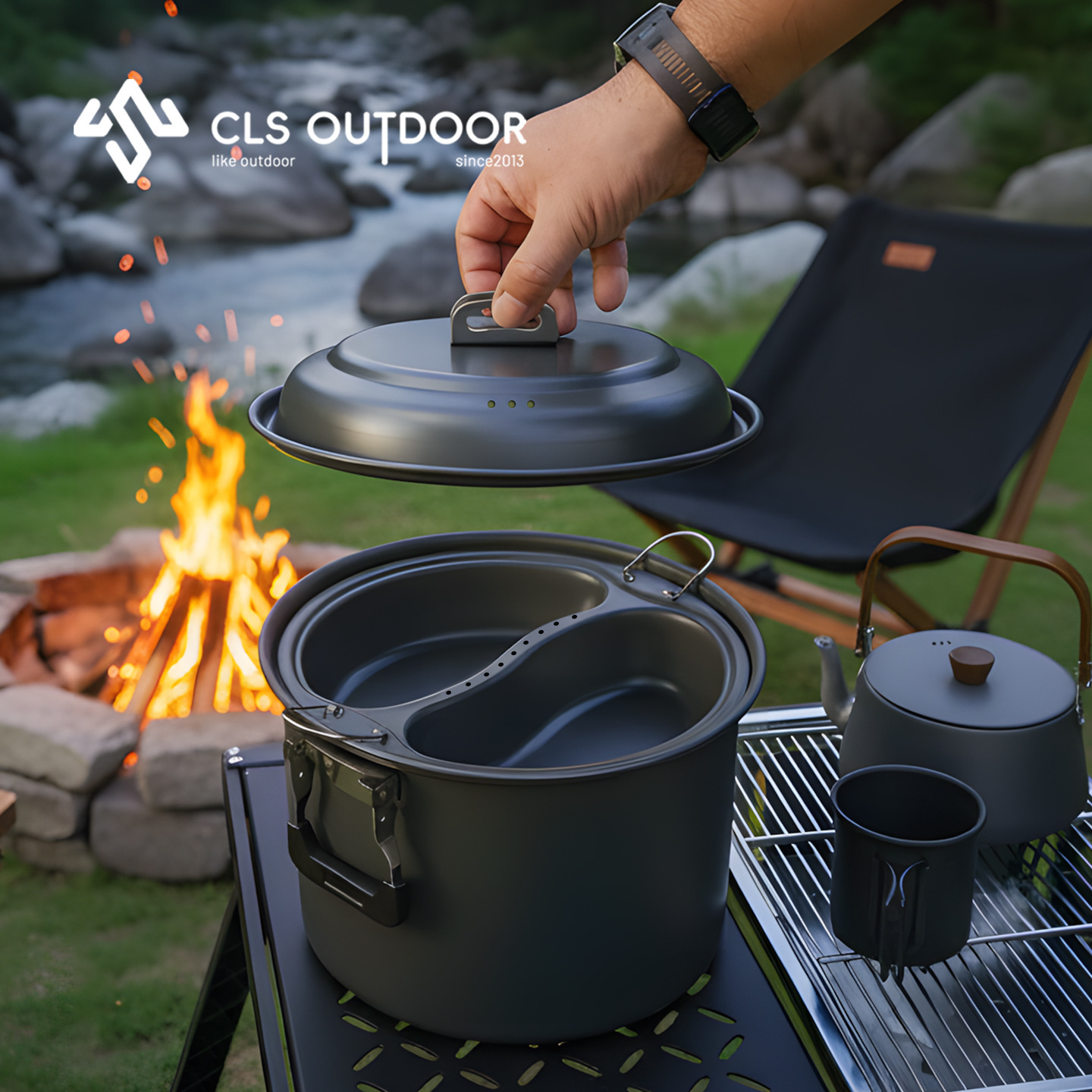Camping Cooking Pot Large - ชุดหม้อตุ๋นและหม้อปรุงอาหารรูปเป็ดแมนดารินขนาดใหญ่ 6.5 ลิตร สำหรับทำบาร์บีคิวกลางแจ้ง พกพาสะดวก ใช้ได้ทั้งแคมป์ปิ้งและในบ้าน