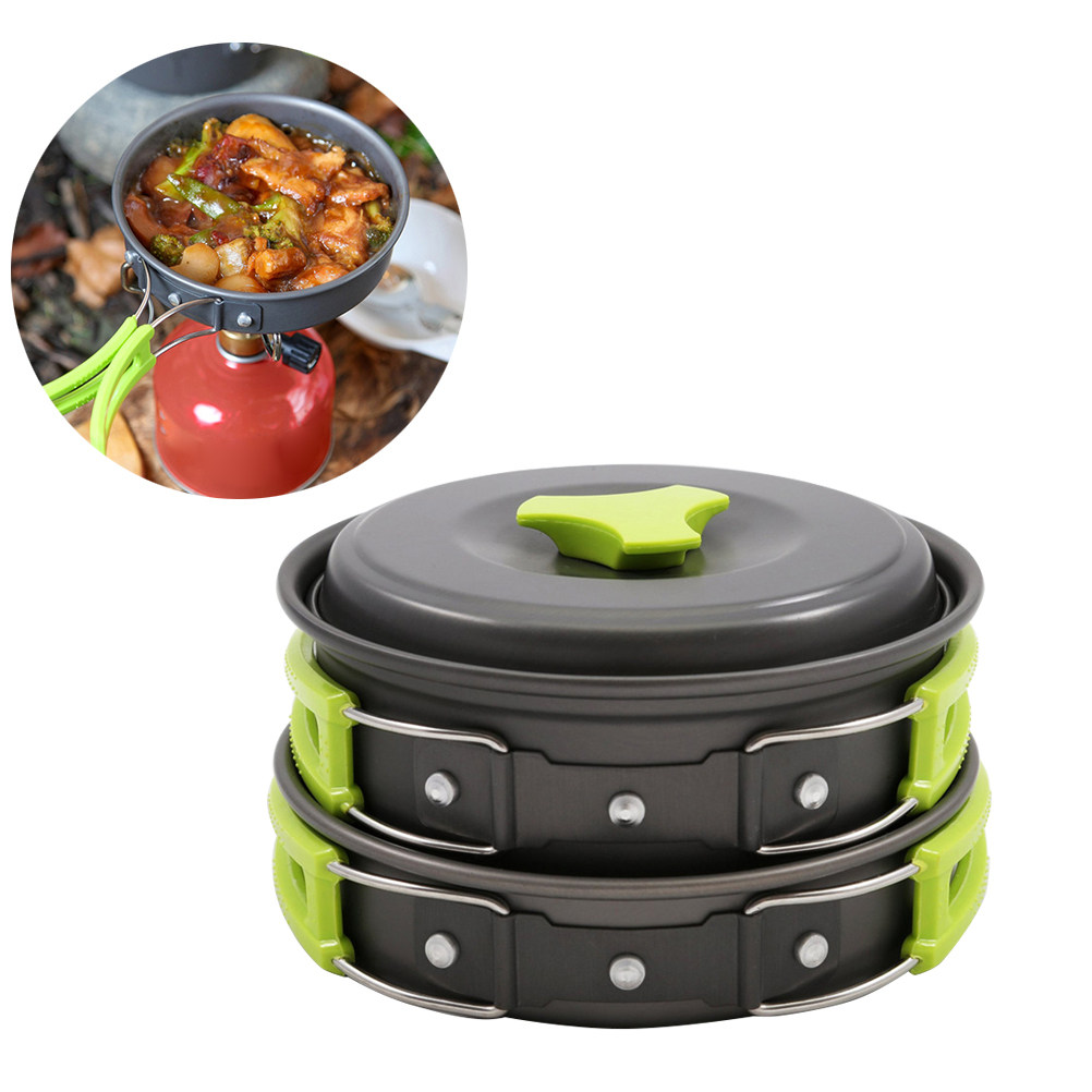 Camping Lightweight Cooking Pot - ชุดเครื่องครัวสำหรับตั้งแคมป์น้ำหนักเบา 10 ชิ้น สำหรับ 1-2 คน