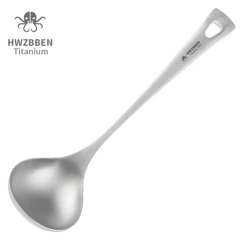 Camping Cooking Utensils Kit - ช้อนซุปไททาเนียมกลางแจ้ง hwzbben มีด้ามยาวเครื่องใช้บนโต๊ะอาหารสำหรับตั้งแคมป์ทำอาหารแบบพกพา Ti86รับประทานอาหารในครัว