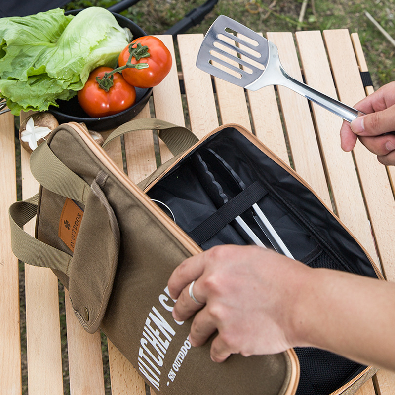 Camping Cooking Utensils Kit - ชุดเครื่องครัวแคมป์ปิ้ง 8 ชิ้น พร้อมกระเป๋าพกพา อุปกรณ์ทำครัวสำหรับเดินทางกลางแจ้ง กระเป๋าเก็บของ