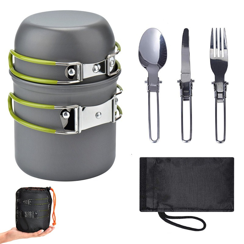Camping Lightweight Cooking Pot - เครื่องครัวสำหรับตั้งแคมป์กลางแจ้งแบบพกพา ทนต่ออุณหภูมิสูง ชุดหม้อทำอาหารน้ำหนักเบา ทำความสะอาดง่าย อุปกรณ์ตั้งแคมป์ที่ทนทาน