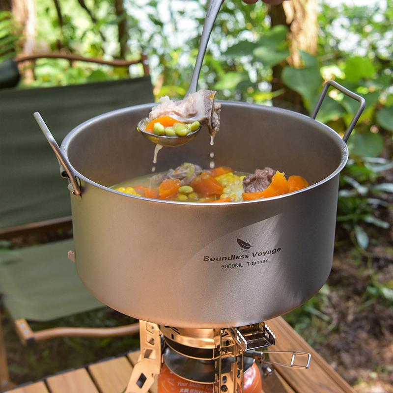 Camping Cooking Pot Large - หม้อไทเทเนียมไร้ขอบเขตการเดินทาง5.0L หม้อซุปความจุเยอะแบบพกพาเดินป่ากลางแจ้งปิคนิคแคมป์ปิ้งเครื่องครัวในบ้าน