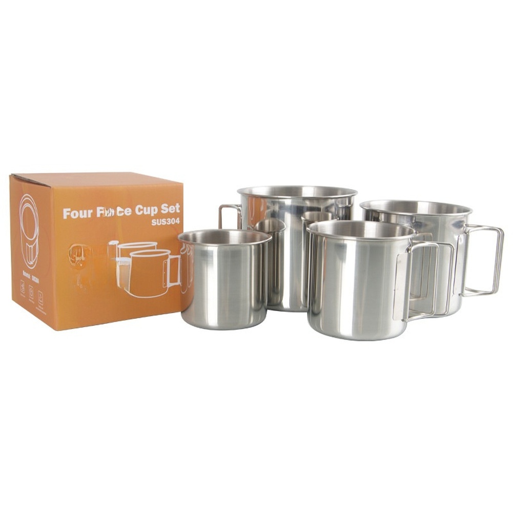 Camping Cooking And Drinking - /สแตนเลส/เหล็ก/304 ชุดแก้วน้ำสำหรับตั้งแคมป์แบบพกพาพร้อมที่จับพับได้ 4 ชิ้นแก้วน้ำกลางแจ้งสำหรับเดินป่าปิกนิกอุปกรณ์ทำอาหาร