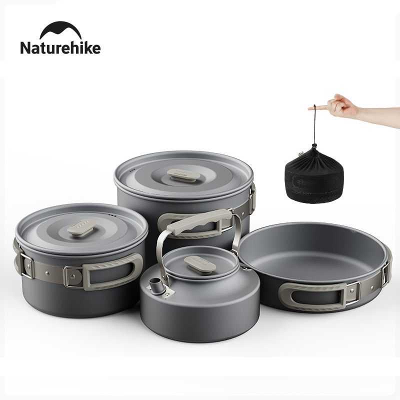 Camping Cooking Trangia - Naturehike ชุดเครื่องครัวสำหรับตั้งแคมป์ ชุดหม้ออะลูมิเนียมน้ำหนักเบา ชุดอุปกรณ์บนโต๊ะอาหาร อุปกรณ์แคมป์ปิ้งสุดเท่ อุปกรณ์ครัว