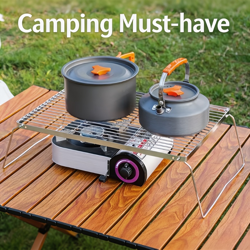 Camping Cooking Lightweight - ขาตั้งเตาแคมป์แบบพับได้สแตนเลสแบบพกพา – น้ำหนักเบาสำหรับการเดินป่า แคมป์ปิ้ง บาร์บีคิว รองรับหม้อและกระทะ