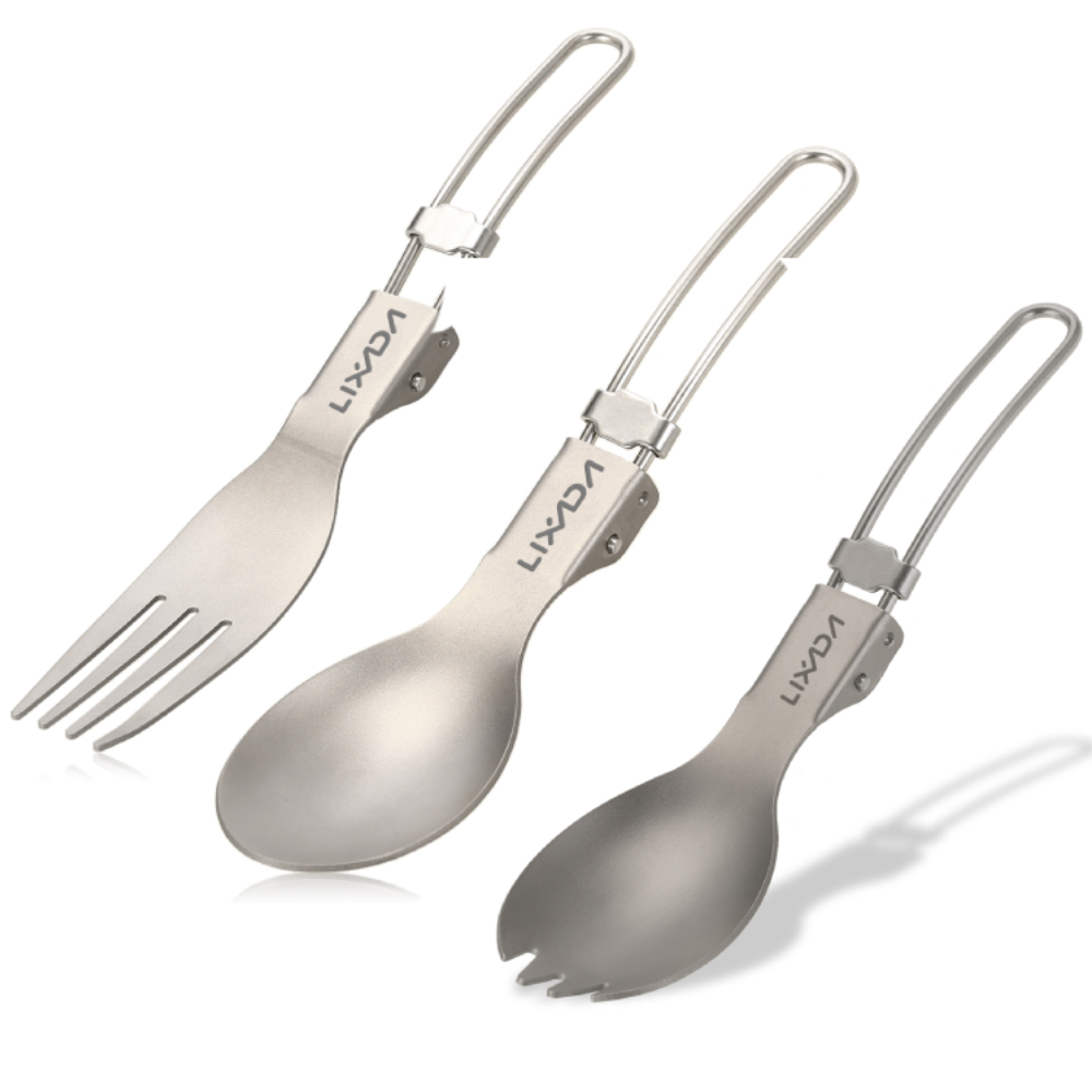 Camping Cooking Utensils Kit - Lixada ไทเทเนียมพับส้อม Ultralight กลางแจ้งแบบพกพาอาหารค่ําส้อมผลไม้ Flatware บนโต๊ะอาหารสําหรับ