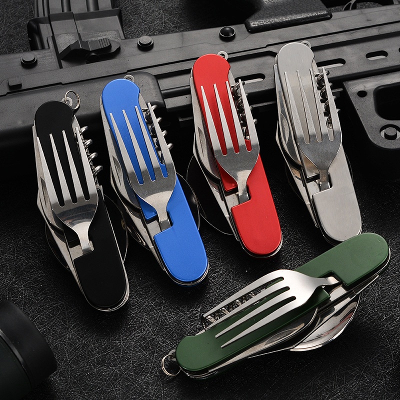Camping Cooking Knife - 4 in 1 พับบนโต๊ะอาหารที่ถอดออกได้ Camping Utensils