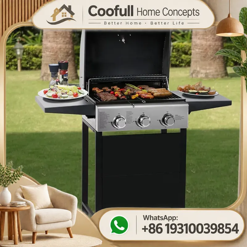 Camping Cooking Table Foldable - เตาย่างแก๊สโพรเพนพร้อมเตาข้าง โต๊ะโลหะพับได้พร้อมล้อ เตาบาร์บีคิวแบบพกพาสำหรับทำอาหารกลางแจ้งและตั้งแคมป์