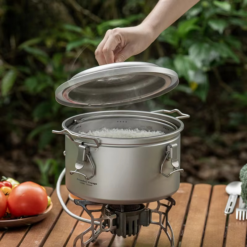 Camping Cooking Pot Large - หม้อหุงข้าวสำหรับตั้งแคมป์กลางแจ้ง หม้อต้มซุป หม้อตุ๋น หม้อหุงข้าว ความจุขนาดใหญ่ สำหรับ