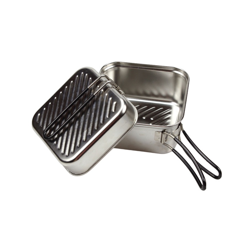 Camping Lightweight Cooking Pot - ชุดหม้อทำอาหารกลางแจ้งสแตนเลสสำหรับแคมป์ปิ้ง น้ำหนักเบา 1.1 ลิตร พับเก็บได้ พกพาสะดวก