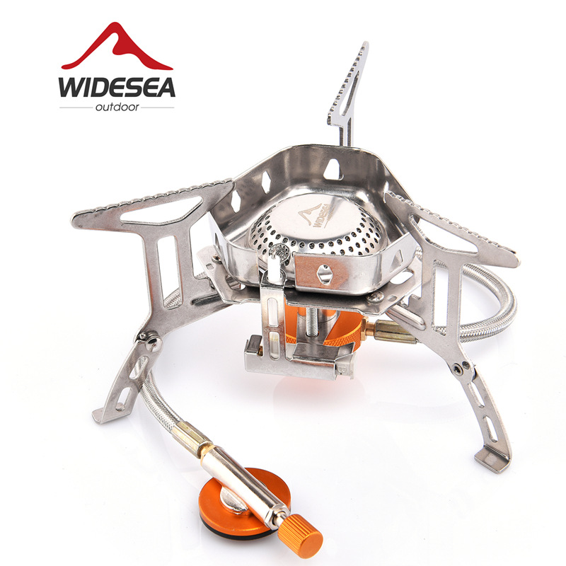 Camping Cooking Gas Canister - เตาแก๊สพกพาแบบแยกส่วน ป้องกันลม หัวเตาถอดออกได้ ใช้กับกระป๋องแก๊สแบบแบนและแบบยาว เหมาะสำหรับการตั้งแคมป์ เดินป่า
