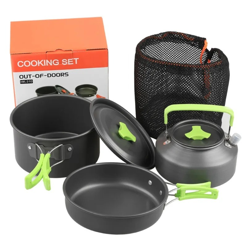Camping Cooking Kettle - ชุดทำอาหารสำหรับตั้งแคมป์, ชุดเครื่องครัวสำหรับกิจกรรมกลางแจ้ง, ชุดเครื่องครัวอะลูมิเนียมแบบพกพา หม้อ ชาม กาต้มน้ำ