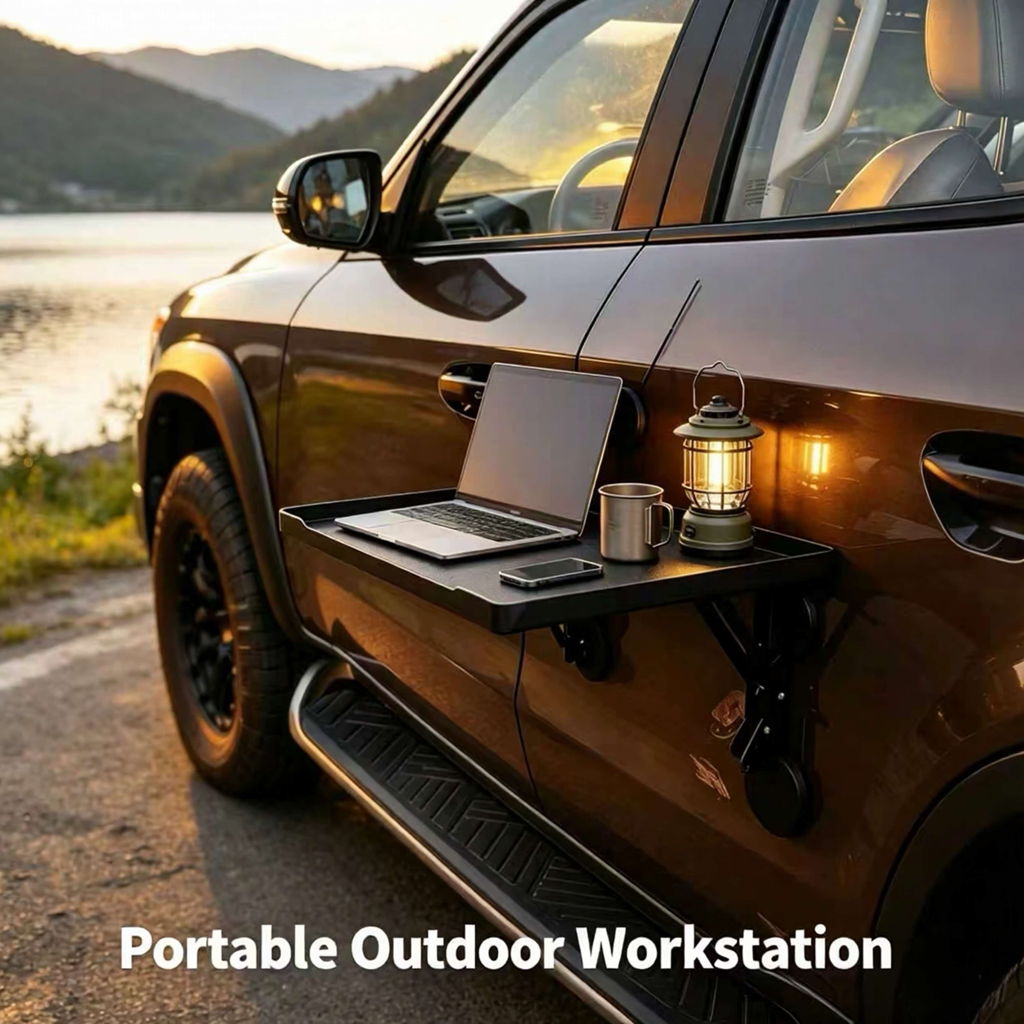 Camping Cooking Table Foldable - โต๊ะพับแม่เหล็กติดประตูรถยนต์แบบพกพาสำหรับรถ SUV รถบรรทุก ถาดวางของสำหรับตั้งแคมป์ ปิกนิกกลางแจ้ง โต๊ะพับในรถยนต์