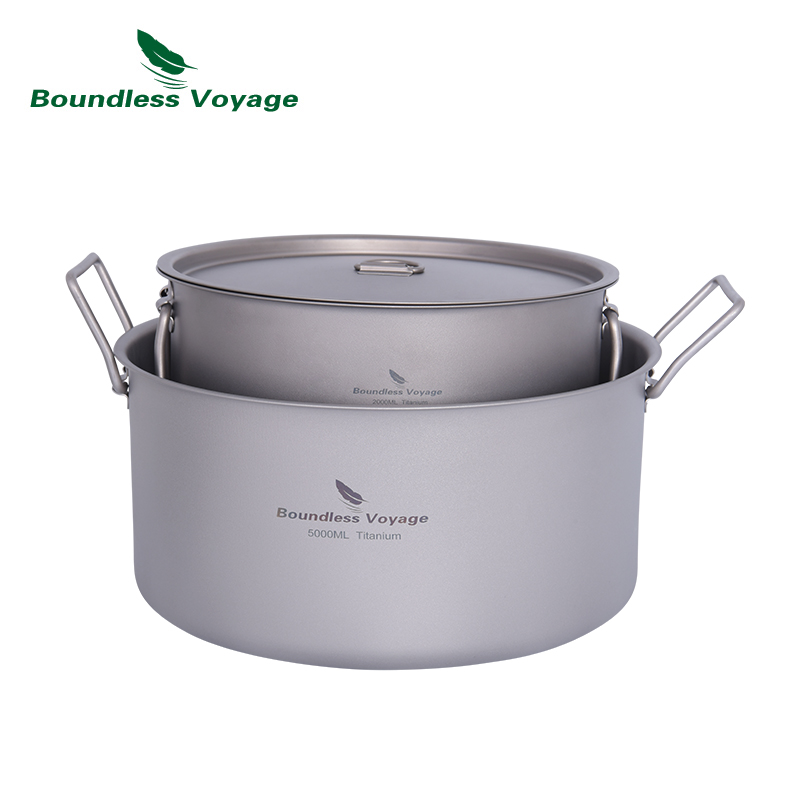 Camping Cooking Pot Large - Boundless Voyage 2L 5L ความจุขนาดใหญ่ซุปหม้อไทเทเนียม Camping