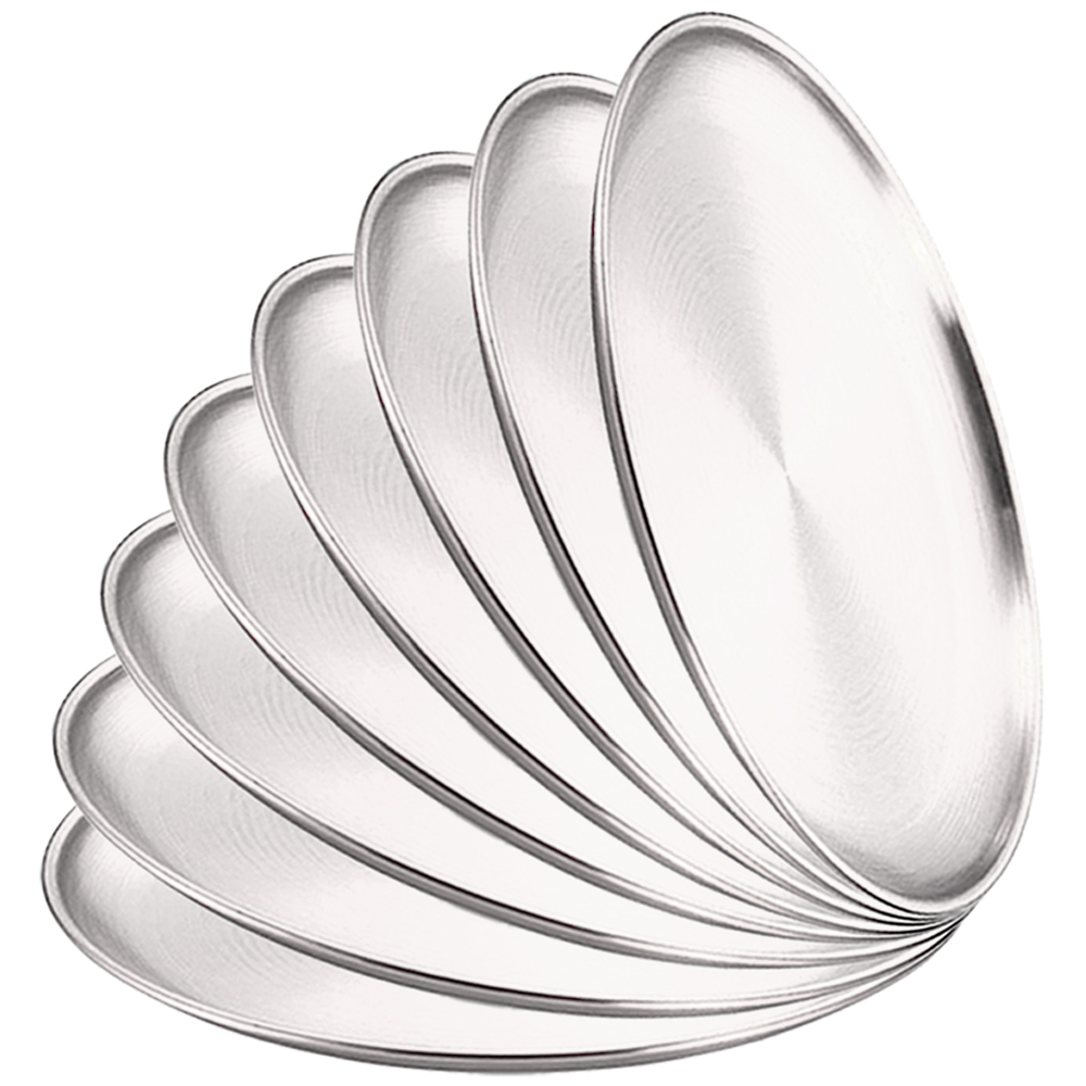 Camping Cooking Plate - 8 ชิ้นโลหะรับประทานอาหารจานสแตนเลสรอบแผ่นตื้นถาด 20/23/26 เซนติเมตรบาร์บีคิว Picnic Camping