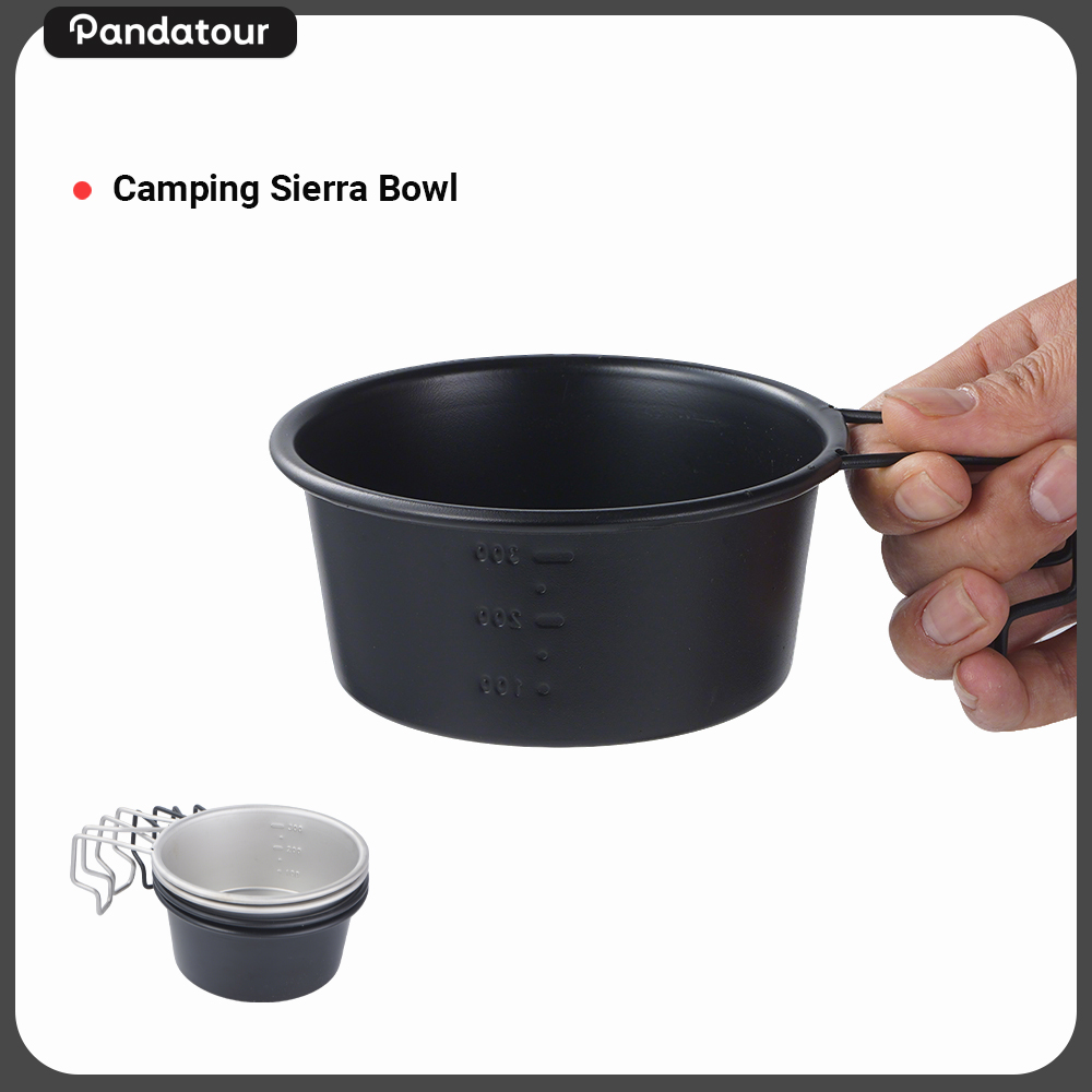 Camping Cooking Lightweight - แพนด้าทัวร์ ชุดอุปกรณ์ทำอาหารสำหรับแคมป์ปิ้งกลางแจ้ง ชามเซียร์รา พร้อมขีดบอกปริมาณ ด้ามจับพับได้ ทำจากสแตนเลส