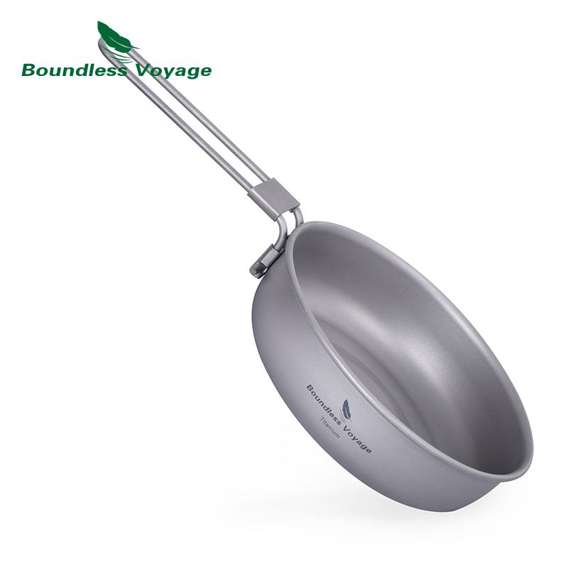 Camping Cooking Sets - Boundless Voyage Ultra-Light ไทเทเนียมกระทะกับจับพับกลางแจ้ง Camping Skillet