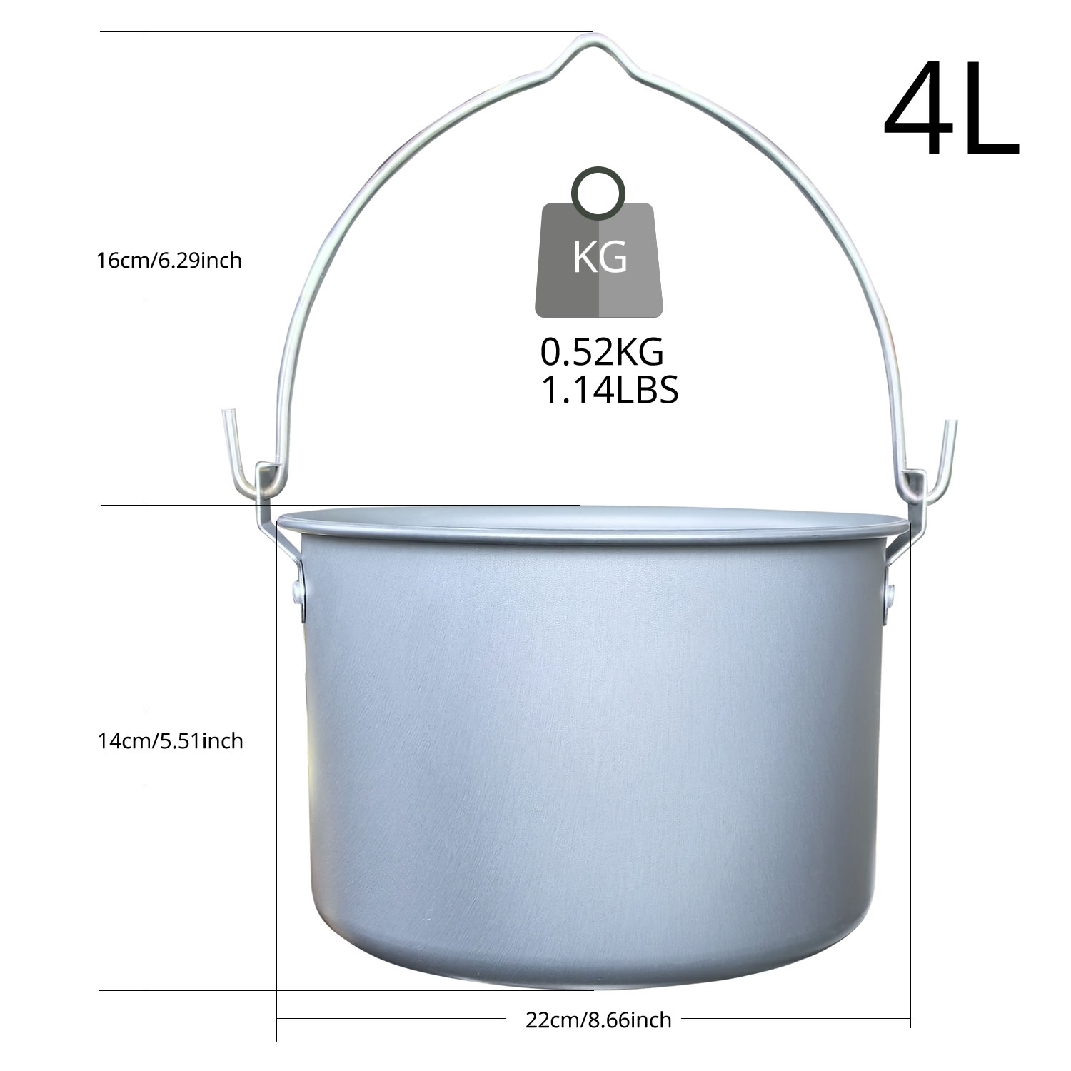 Camping Cooking Pot Large - หม้อแขวนกลางแจ้ง 4 ลิตร สำหรับตั้งแคมป์ ปิกนิก หม้อซุปขนาดใหญ่