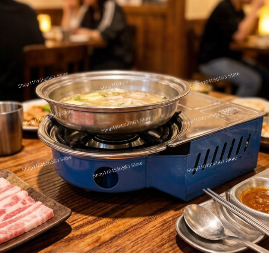 Camping Cooking Gas Canister - เตาแก๊สพกพาพร้อมกระป๋องแก๊สสำหรับปิ้งย่างสไตล์เกาหลี, เตาบิวเทนเชิงพาณิชย์, เตาย่างตั้งโต๊ะสำหรับใช้งานกลางแจ้ง, สำหรับทำอาหารแคมป์ปิ้ง