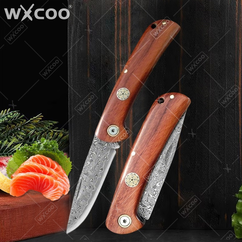 Camping Cooking Knife - WXCOO มีดพับ มีดพกพา สแตนเลส สำหรับเครื่องมือในครัวเรือน เหล็กดามัสกัส
