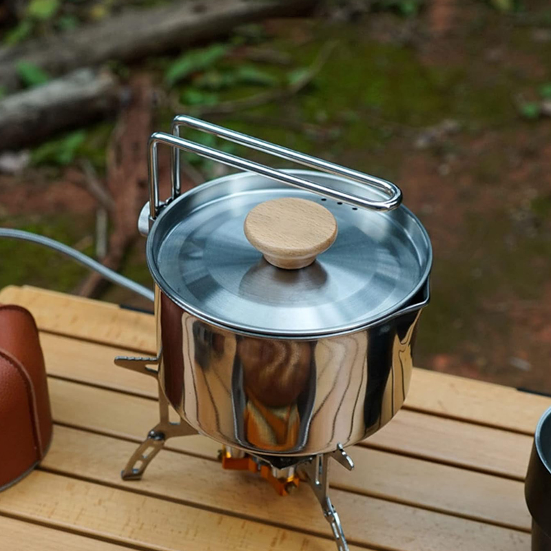 Camping Cooking Kettle - กาต้มน้ำแคมป์ปิ้งสแตนเลส 304 ขนาด 1 ลิตร แบบพกพา