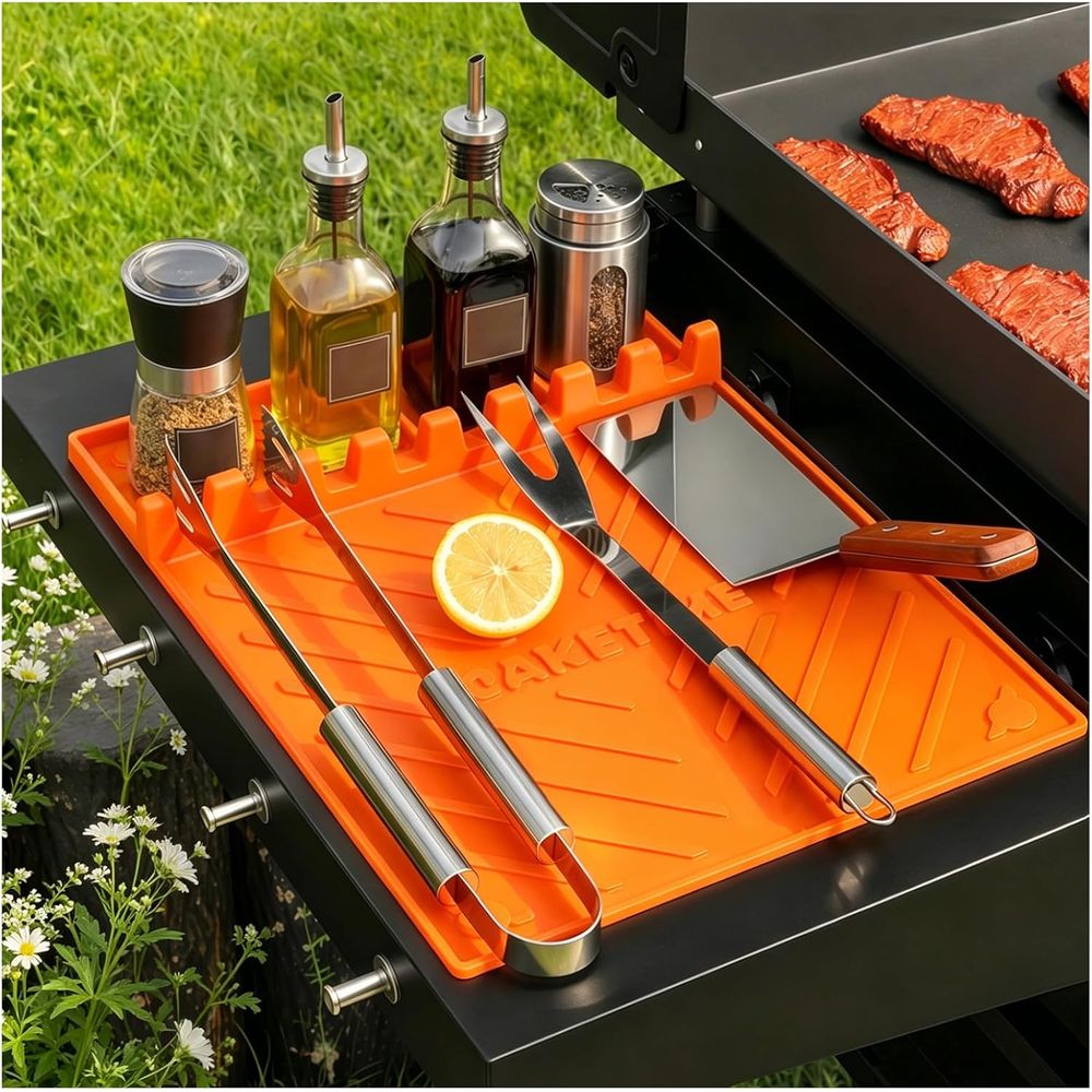 Camping Cooking Area - แผ่นรองย่างซิลิโคนหรืออุปกรณ์เสริมสำหรับเตาปิ้งย่าง อุปกรณ์ครัว บาร์บีคิว ของใช้จำเป็นสำหรับเคาน์เตอร์ครัว กลางแจ้ง แคมป์ปิ้ง