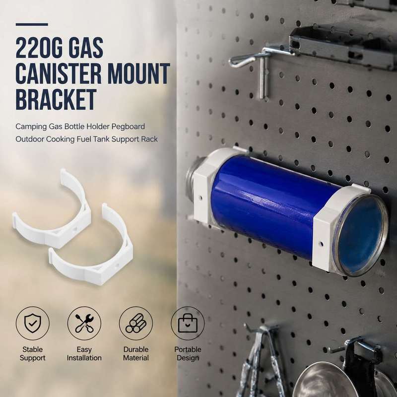 Camping Cooking Gas Canister - ขาตั้งถังแก๊ส 220 กรัม สำหรับติดตั้งบนแผงเพ็กบอร์ด ที่ยึดถังแก๊สสำหรับตั้งแคมป์ อุปกรณ์รองรับถังเชื้อเพลิงสำหรับทำอาหารกลางแจ้ง