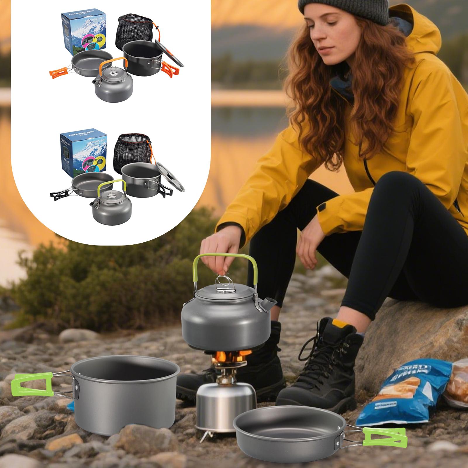 Camping Lightweight Cooking Pot - ชุดเครื่องครัวสำหรับตั้งแคมป์ ชุดหม้อทำอาหารแบบไม่ติดกระทะ น้ำหนักเบา หม้อ กระทะ กาต้มน้ำ