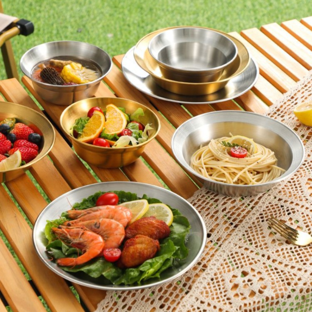 Camping Cooking Plate - ชุดช้อนส้อมสแตนเลส จานและชาม ชุดแคมป์ปิ้ง สําหรับใช้ในบ้าน | แคมป์ปิ้ง
