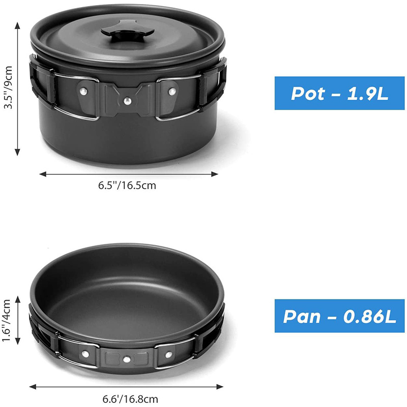 Camping Cooking Kettle - 1 ชุดหม้อกลางแจ้ง กระทะ ชุดเครื่องครัวสำหรับตั้งแคมป์ ชุดทำอาหารปิคนิค ชุดภาชนะเคลือบกันติด