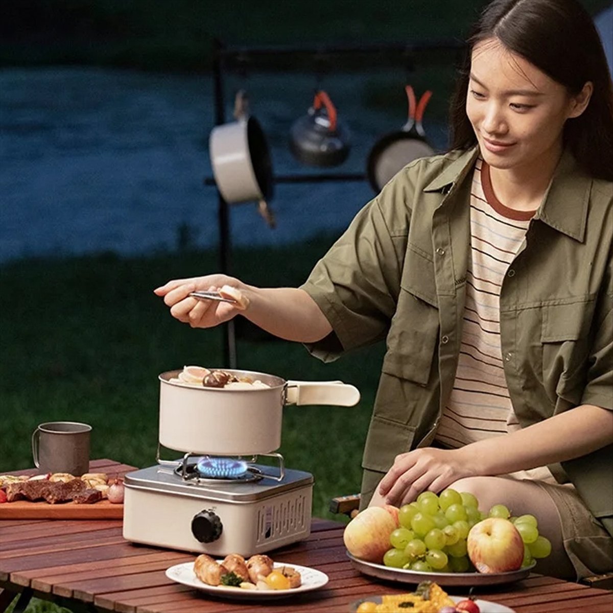 Camping Cooking Utensil Holder - เตาแก๊สปิกนิกสำหรับตั้งแคมป์กลางแจ้ง ดีไซน์แข็งแรง ทนทาน น้ำหนักเบา พร้อมอุปกรณ์ทำอาหาร -