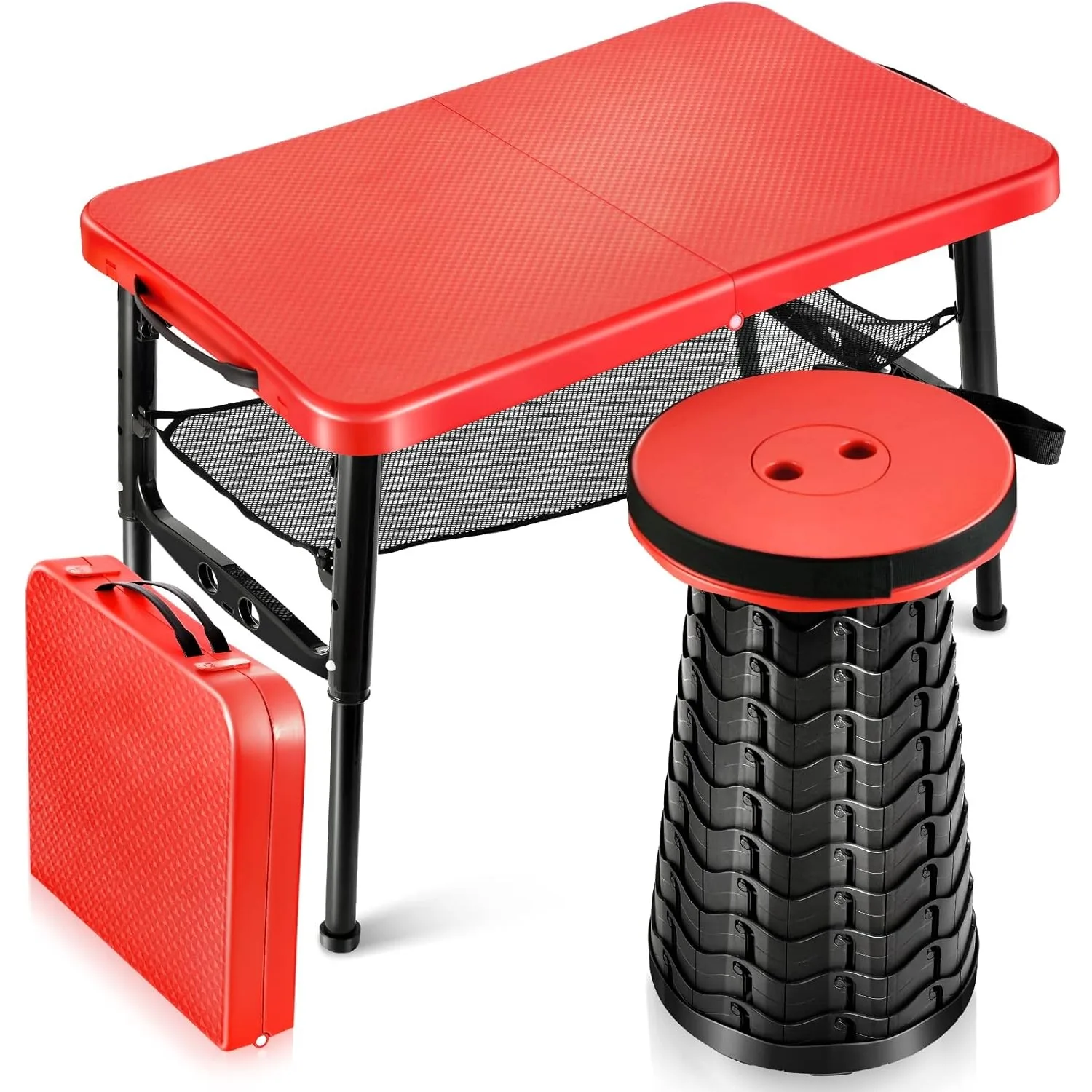 Camping Cooking Table Foldable - ชุดโต๊ะและสตูลพับแบบพับเก็บได้แบบพกพาโต๊ะพับได้พร้อมสตูลปรับได้สำหรับโต๊ะแล็ปท็อปปิกนิกกลางแจ้ง