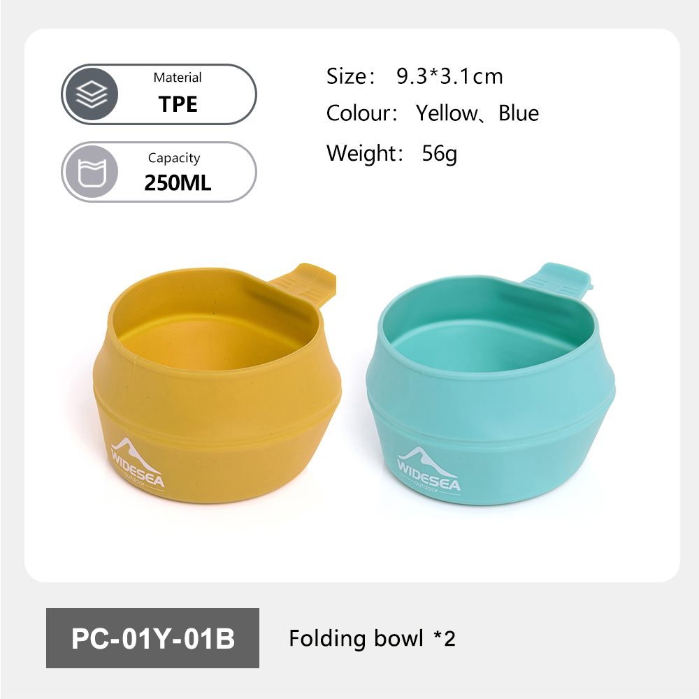 Camping Cooking Utensils Kit - Widesea Camping 250ml พับถ้วยบนโต๊ะอาหารเครื่องครัวแบบพกพากลางแจ้งกระเป๋าชามแก้วท่องเที่ยวเดินป่า Backpacking TPE