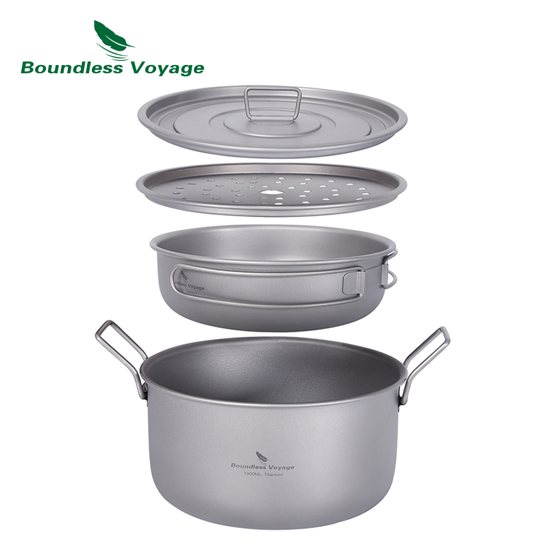 Camping Cooking Kit - อย่างไร้ขอบเขตการเดินทางหม้ออาหารแคมป์ปิ้งหม้อไอน้ำไทเทเนียมอเนกประสงค์พร้อมฝาปิดชุดรับประทานกลางแจ้ง Ti2057C