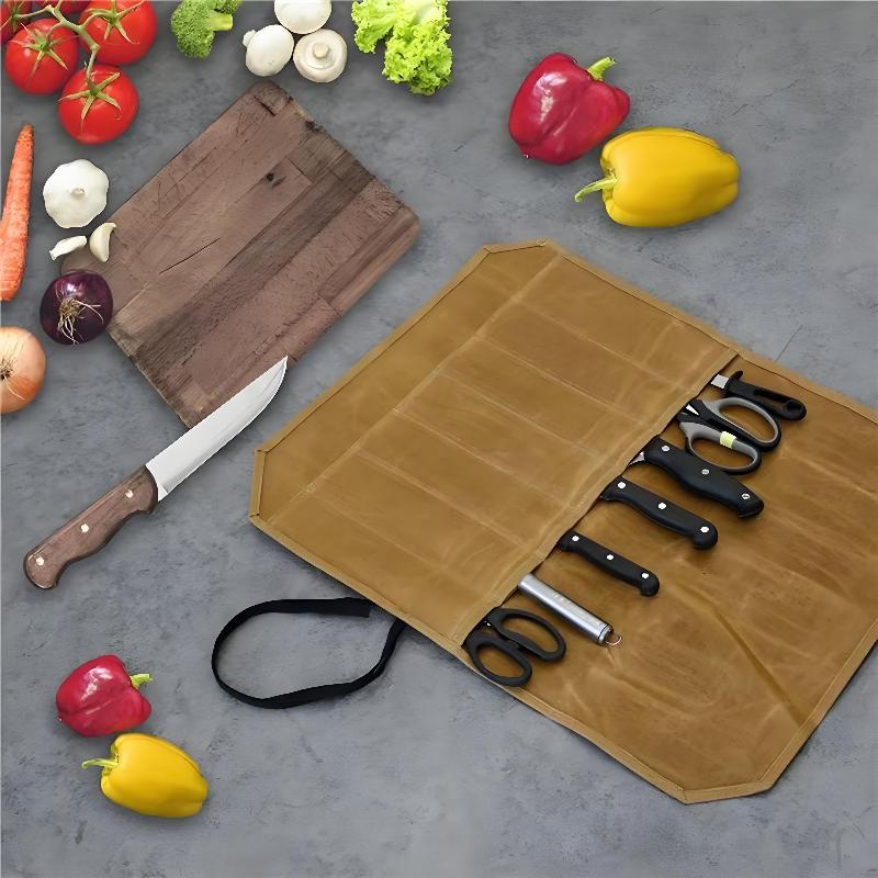 กระเป๋าใส่มีดเชฟผ้าแคนวาสเคลือ - Camping Cooking Utensil Holder บทวิจารณ์และราคา