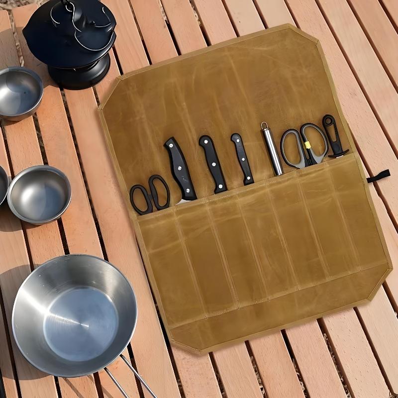 กระเป๋าใส่มีดเชฟผ้าแคนวาสเคลือ - Camping Cooking Utensil Holder บทวิจารณ์และราคา
