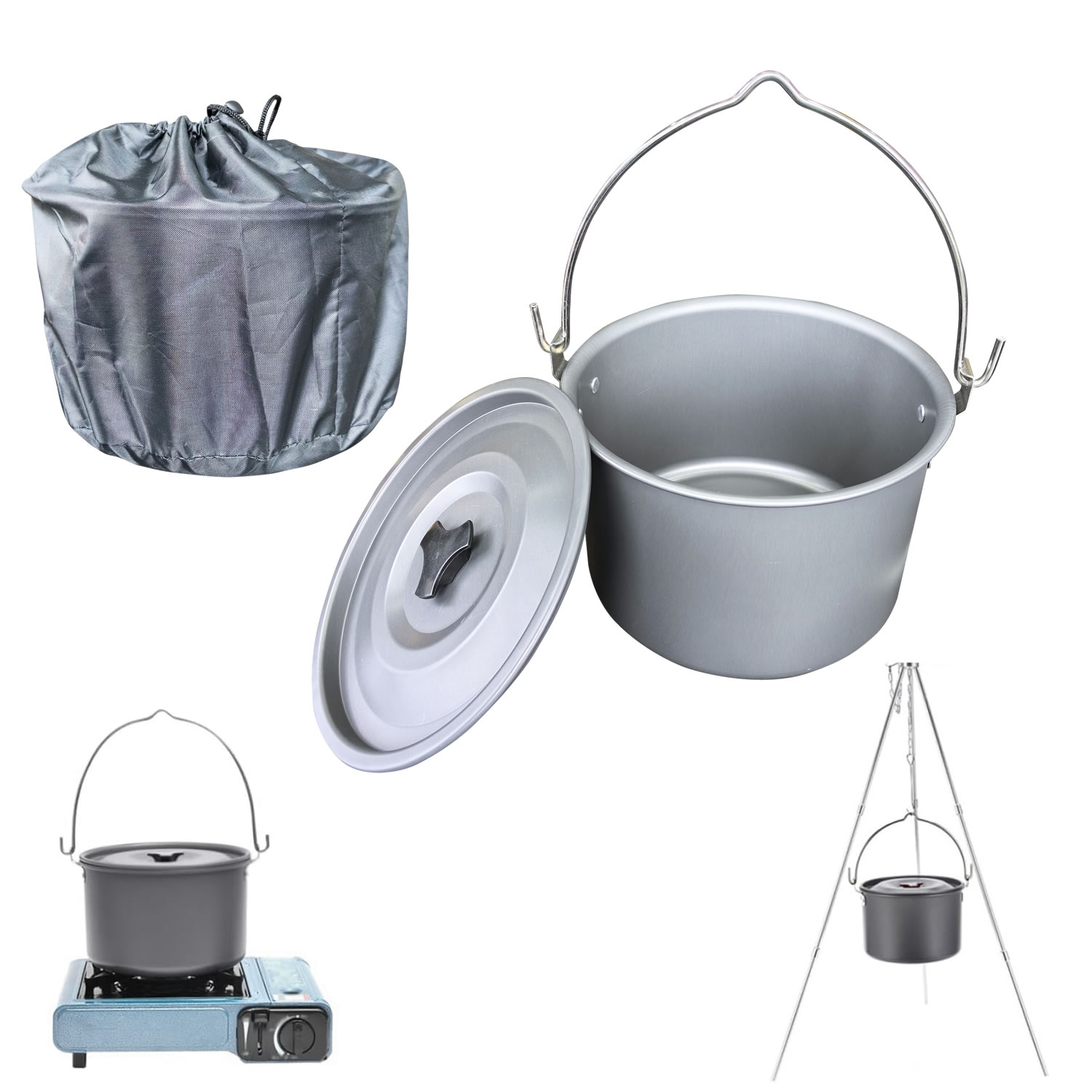 หม้อแขวนกลางแจ้ง 4 ลิตร สำหรับ - Camping Cooking Pot Large บทวิจารณ์และราคา