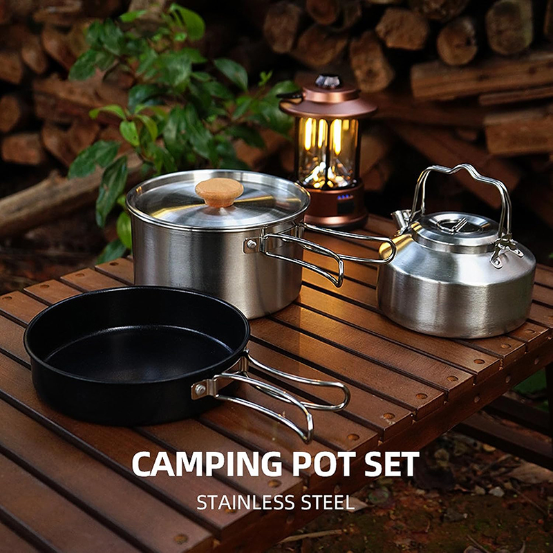 ชุดเครื่องครัวแคมป์ปิ้งสแตนเลส - Camping Cooking Kettle บทวิจารณ์และราคา