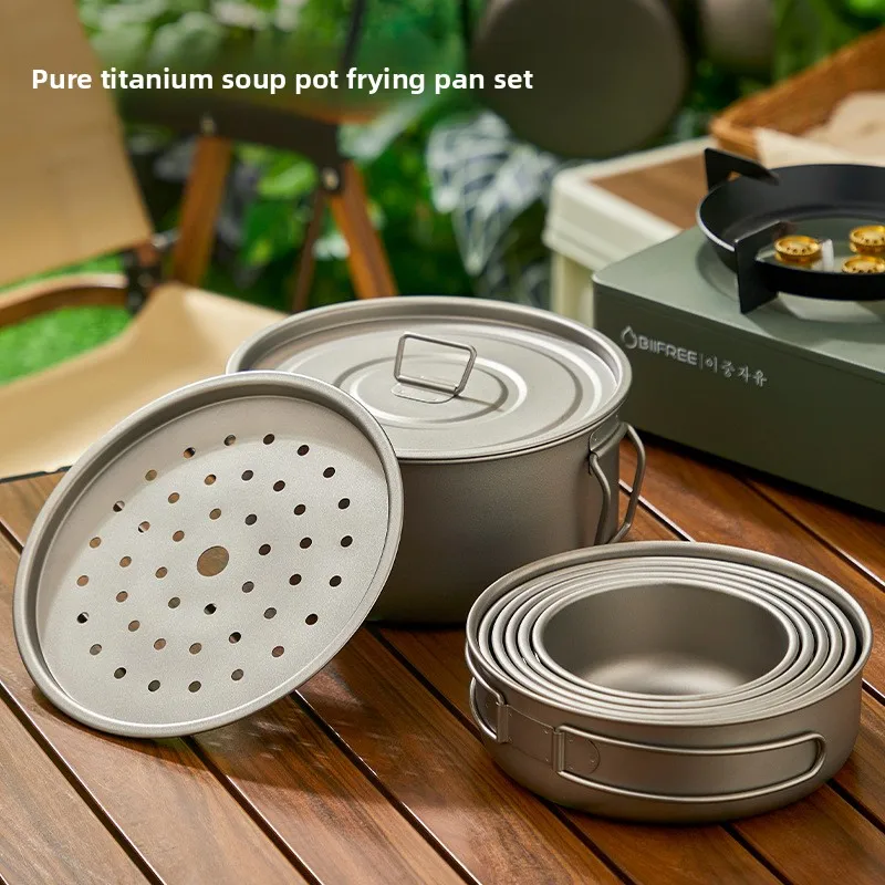 ไทเทเนียมกลางแจ้งชุดหม้อปิคนิค - Camping Lightweight Cooking Pot บทวิจารณ์และราคา
