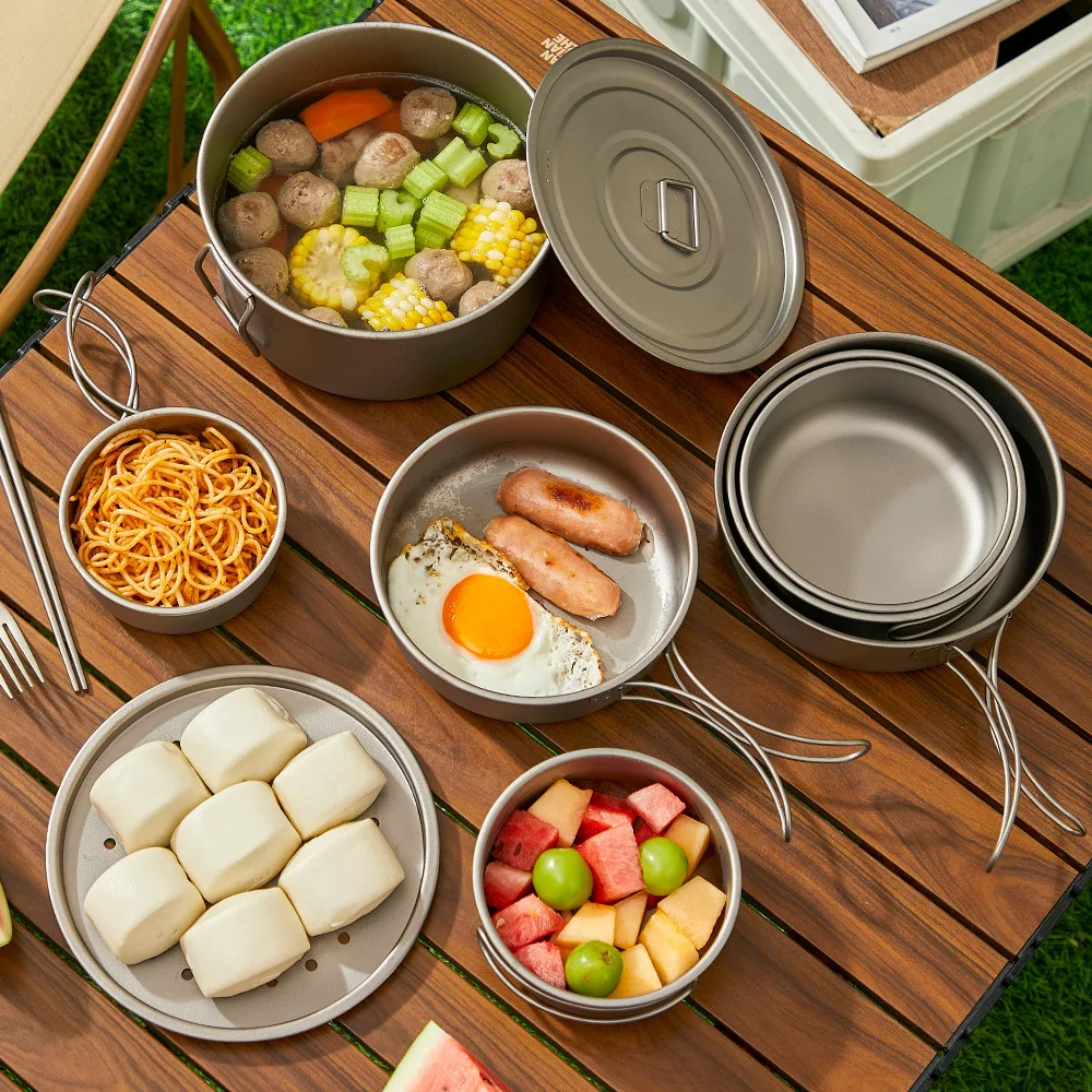 ไทเทเนียมกลางแจ้งชุดหม้อปิคนิค - Camping Lightweight Cooking Pot บทวิจารณ์และราคา