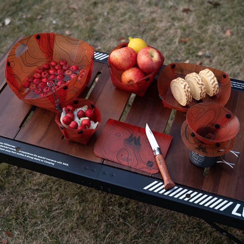 พับบนโต๊ะอาหารแบบพกพาชามจานชาม - Camping Cooking Kit บทวิจารณ์และราคา